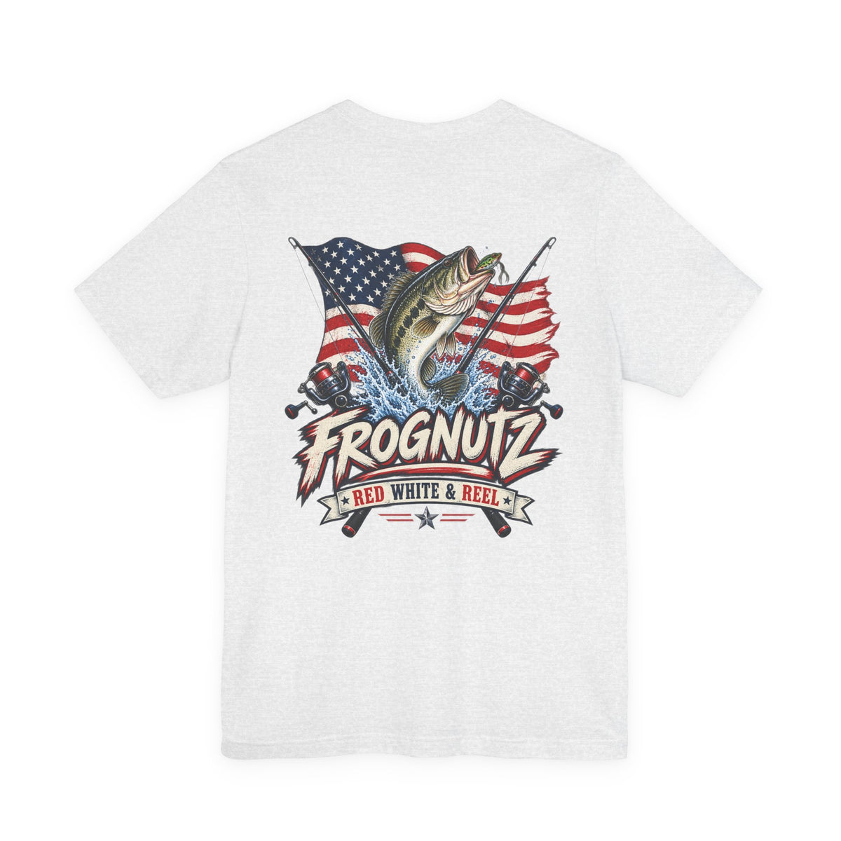Frognutz Red White and Reel | Front Logo and Back Graphic Tee