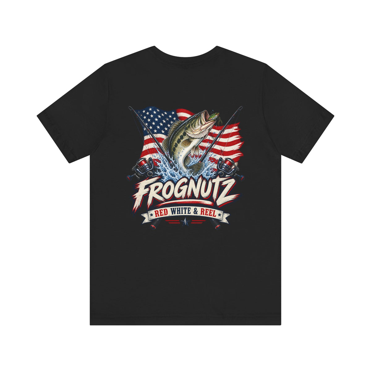Frognutz Red White and Reel | Front Logo and Back Graphic Tee